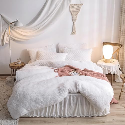 Miniatura 10 de HAIHUA Juego de funda de edredón de felpa rosa de lujo con lindo tamaño King (1 funda de edredón de piel sintética + 2 fundas de almohada), juego de