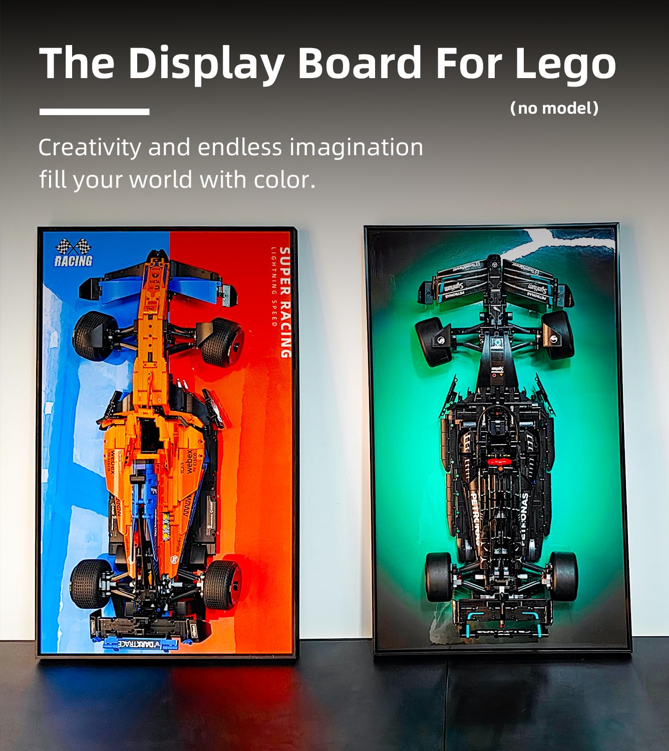 icuanuty Wandanzeigetafel für Lego Technic Mercedes AMG F1 W14 E 42171 Performance Car, Erwachsene Dekorative Gemälde, Display Wandtafel für Lego-Modellauto, Geschenke für Lego Mercedes F1, 75x45 cm