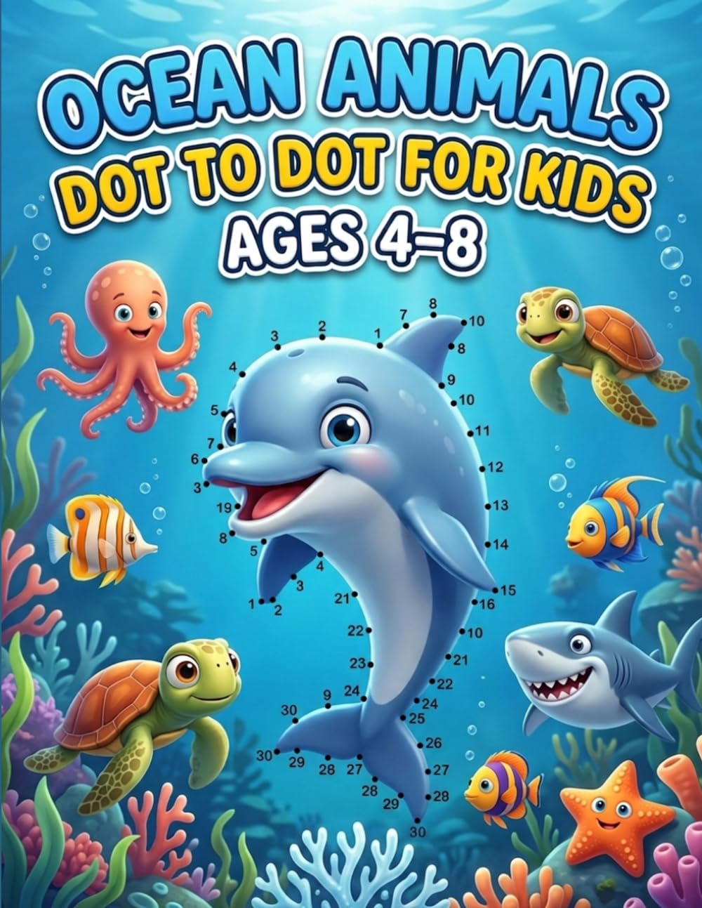 Ocean Animals Dot to Dot for Kids Ages 4–8: Fun and Easy Connect the Dots with Sharks, Dolphins, Octopus and More