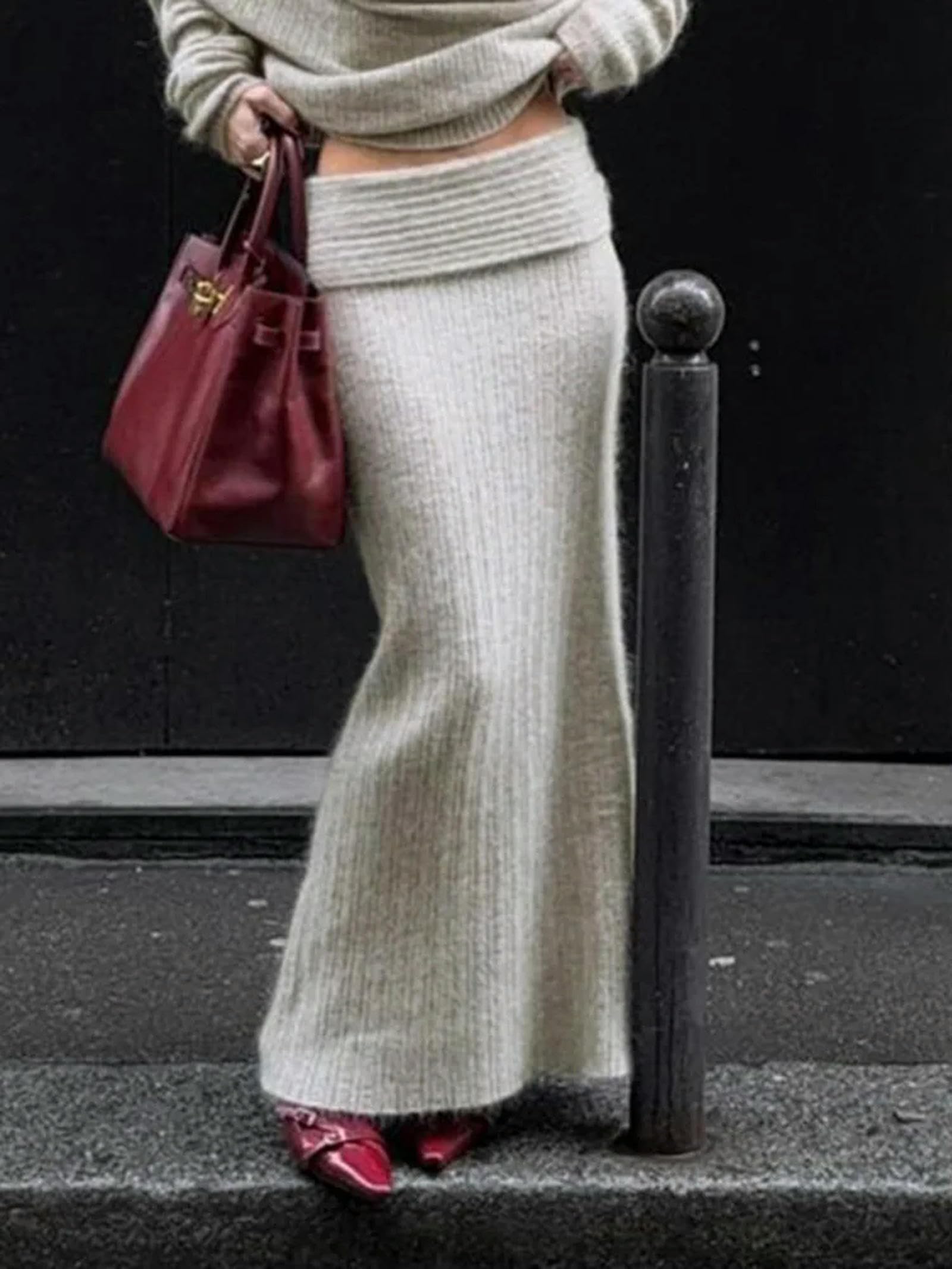 MdybF Falda Larga Mujer Outumn Winter Knit Skirt Fashion Street Street Straight Straight Long Faldas para Mujeres