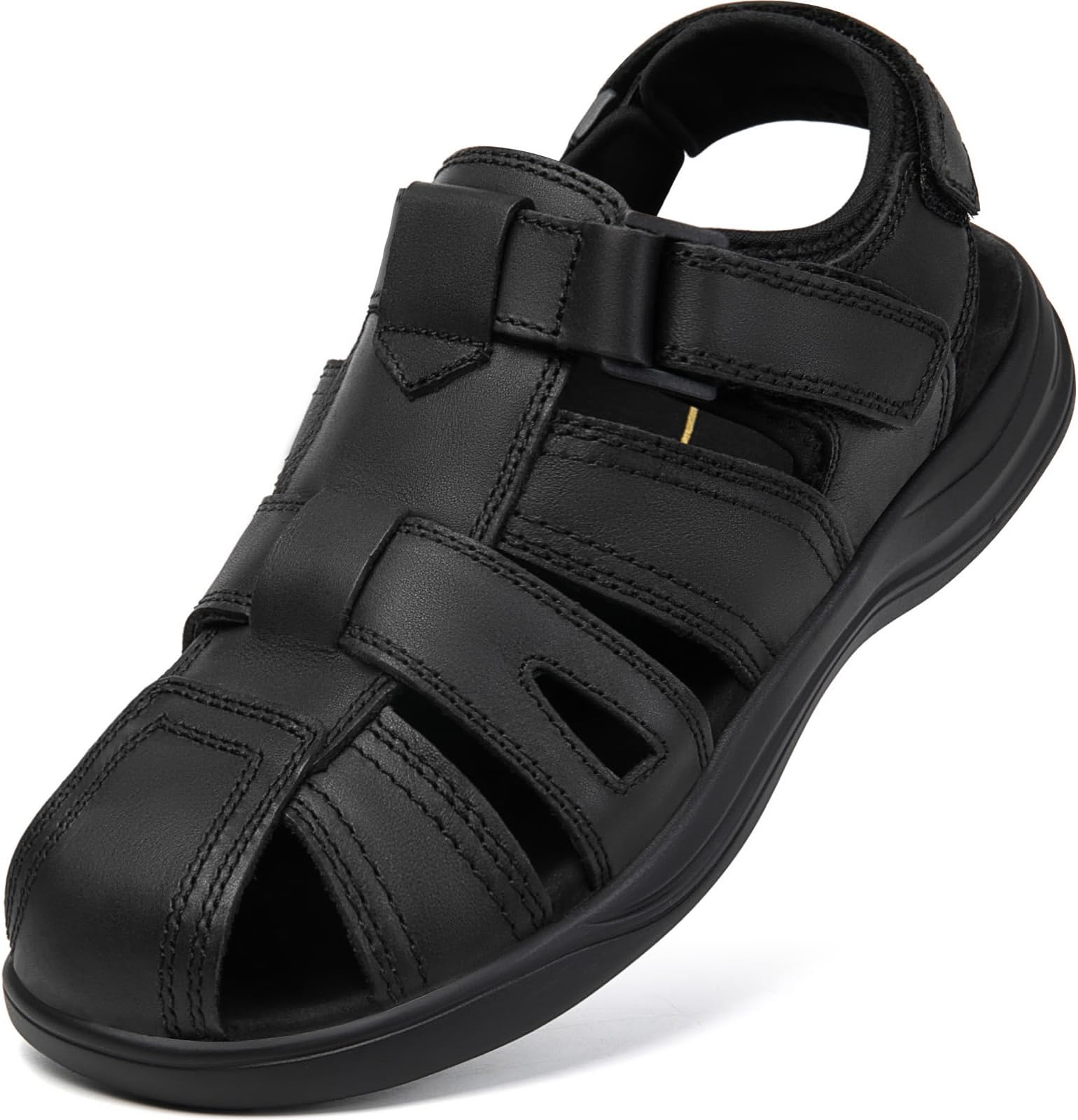 Men's Sport Sandals Closed Toe Leather Hiking Athletic Walking Outdoor Beach Trail River Fishing Water Shoes Lightweight Comfortable Waterproof