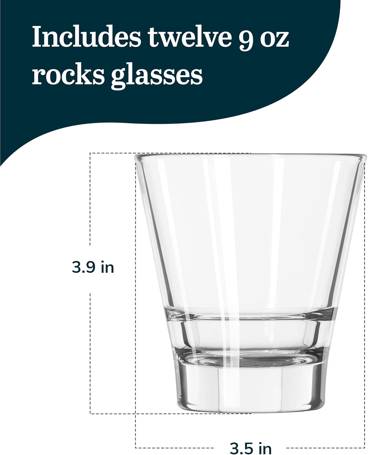 Libbey 15710 Endeavor Stacking DuraTuff Rocks Glass Set, 9 oz, Clear Drinking Glass Set of 12, Modern Stacking Glasses for Cocktails and Fine Liquors
