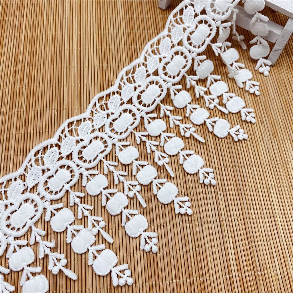 Générique DIY Polyester Couture Vêtement Rideau Ameublement Jupe Accessoires Broderie Lait Soie Glands Dentelle (Couleur : Noir, Taille : 8.8cm) (Blanc 8.8cm)