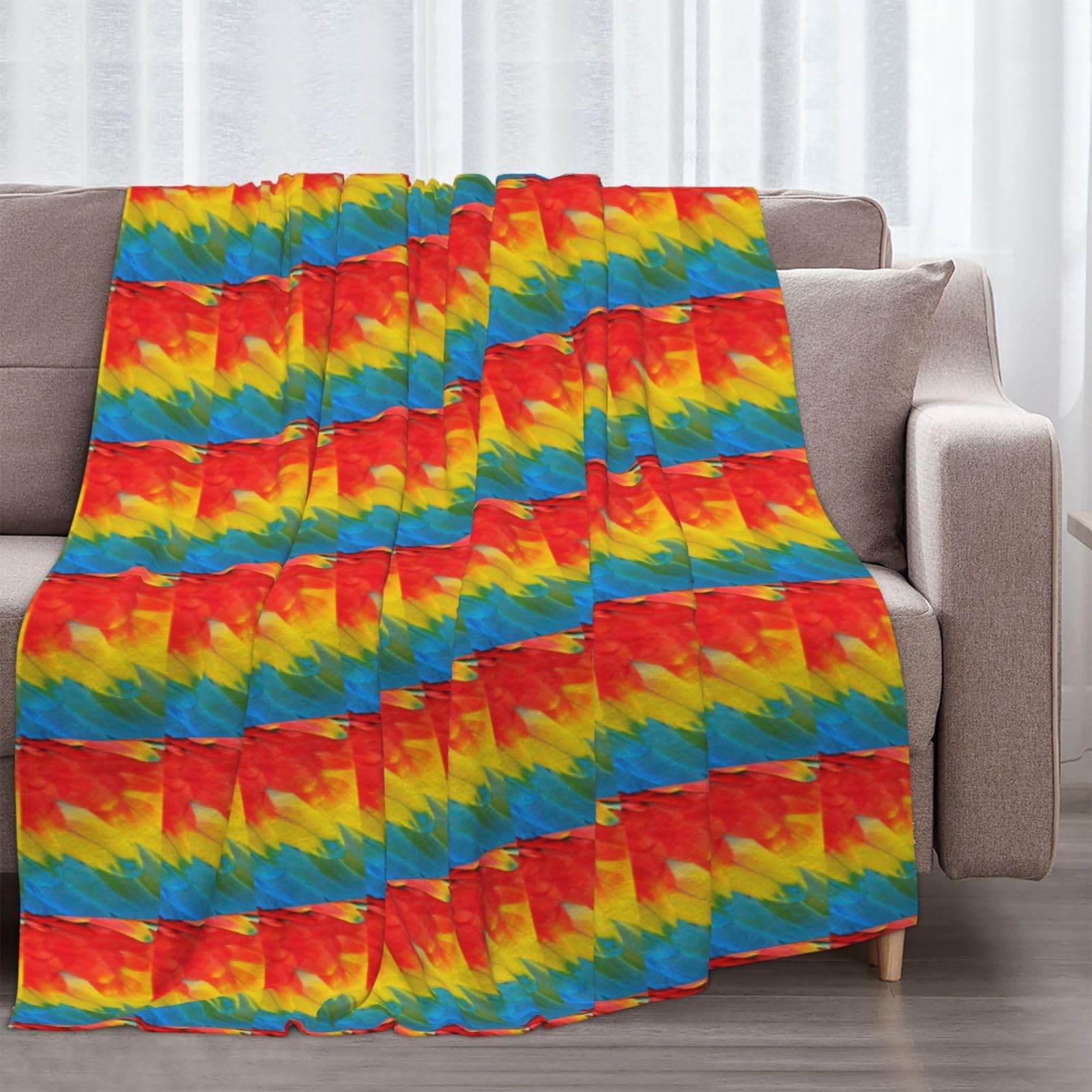Fantastique couverture en flanelle avec imprimé plumes de perroquet, 177,8 x 203,2 cm, confortable et chaude, couverture d'hiver pour camping ou voyage