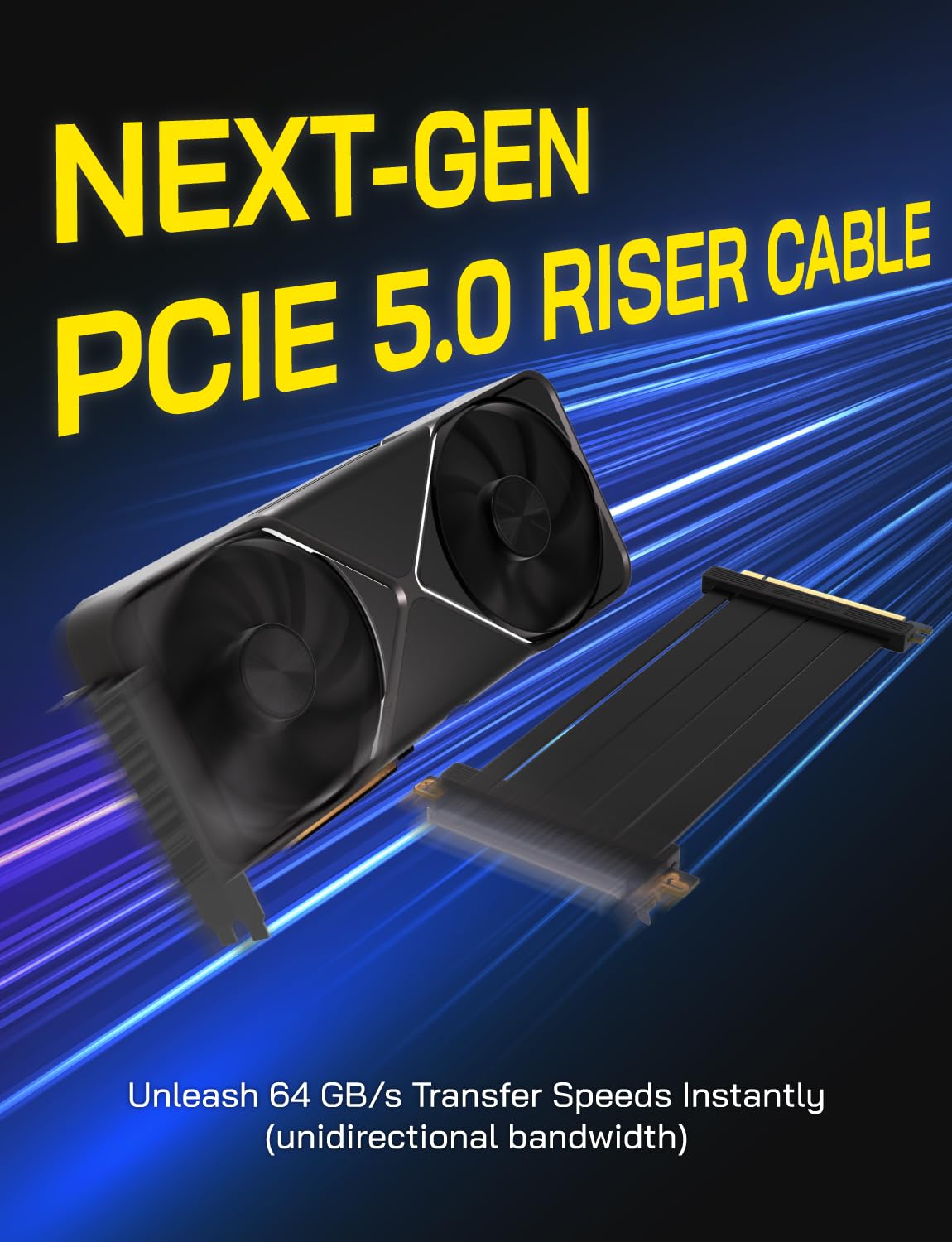EZDIY-FAB PCIE 5.0 Riser-Kabel, ultraflexible 128 GB/s Bandbreite, GPU-Erweiterung, vertikale GPU-Halterung für RTX 5090 4090 & RX 9000, abwärtskompatibel PCIE 4.0/3.0, gerade, 20 cm, Schwarz
