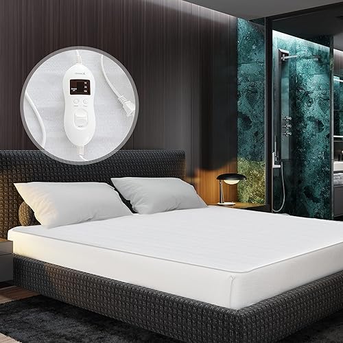 S AFSTAR Cubrecolchón con calefacción, 80 x 60 pulgadas, protector de colchón eléctrico tamaño Queen con 8 temperaturas, temporizador de 4 modos,