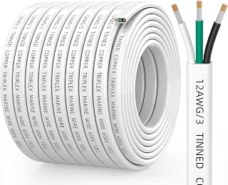 12 Gauge Marine Wire, 12/3 Triplex Marine Grade Cable, IP68 Waterproof/Oxygen-Free Tinned Copper Stranded PVC 12 AWG Wire for Boat, Automotive, RV, Solar, LED Strips (50FT)