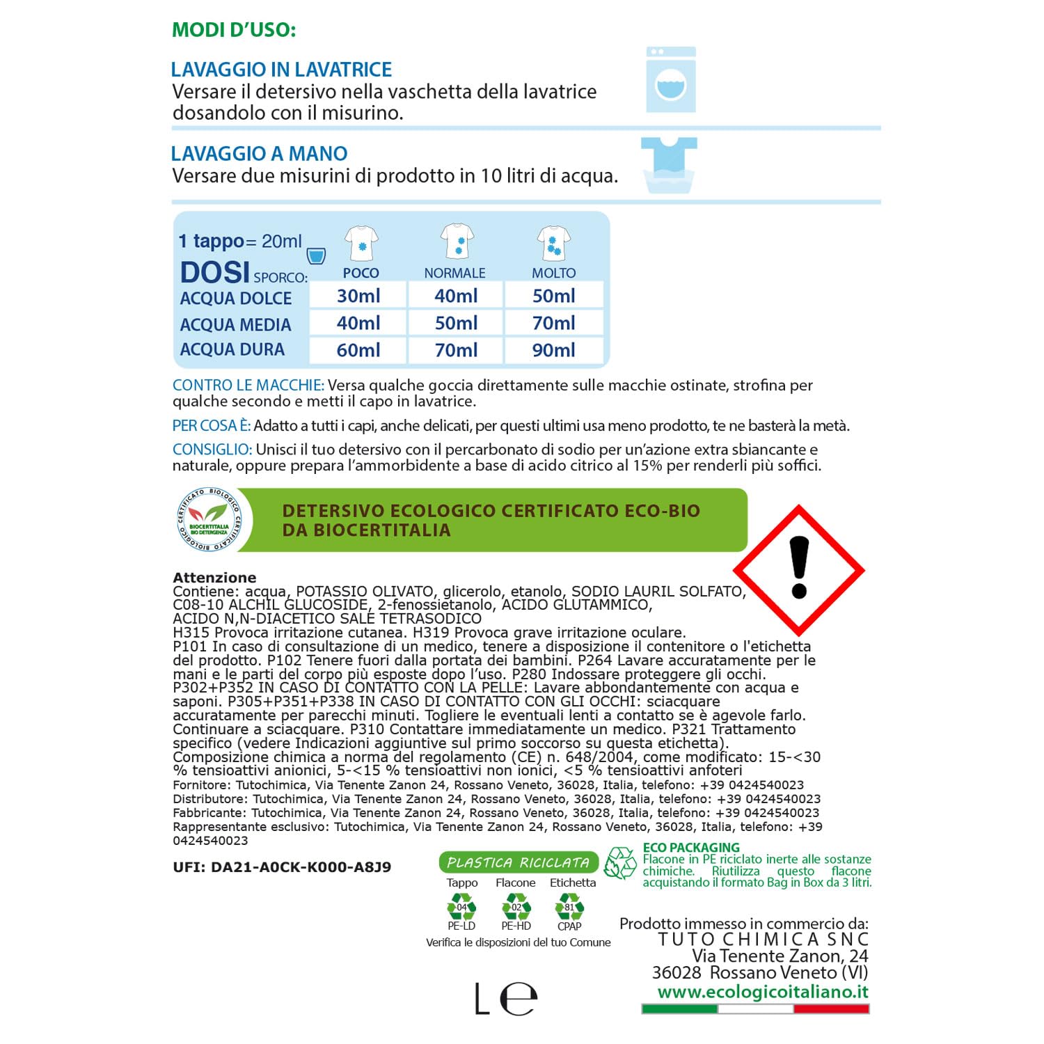 Detersivo lavatrice liquido ecologico ecological system PANNI PULITI 5L - Ipoallergenico e Senza Profumazione 125 Lavaggi