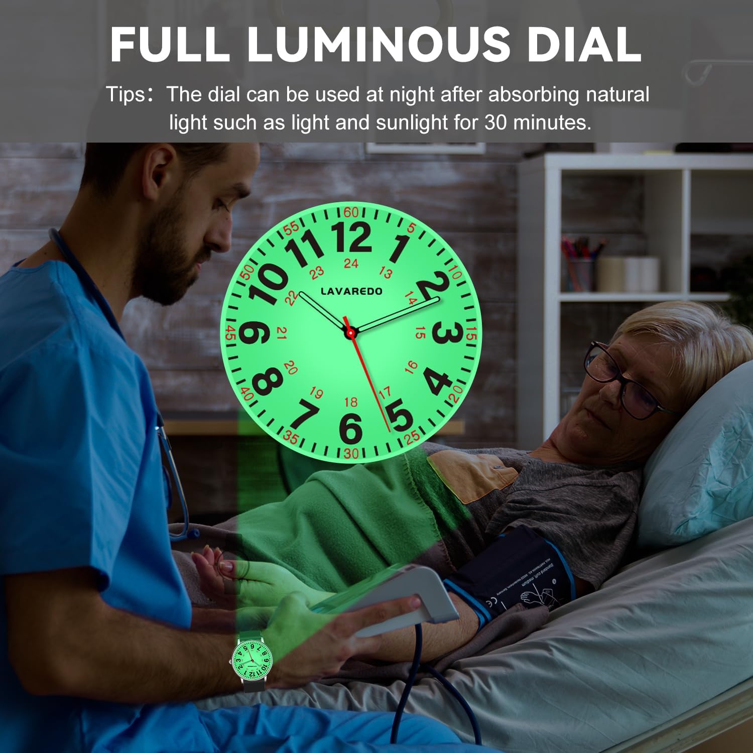 Nurse Watch for Nurses Doctors Women Men,Waterproof Analog Watches with Luminous Dial and Japanese Quartz Movement,Easy to Read Military Time Watch with Second Hand, 12/24 Hours,Silicone Band - Image 3