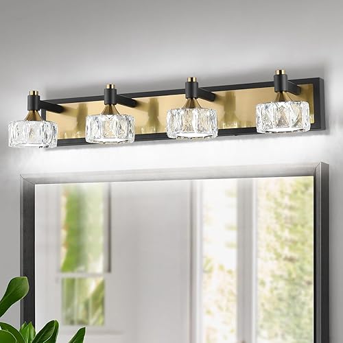 Miniatura 7 de Lámpara de tocador de baño de 4 luces, regulable, moderna lámpara de baño sobre espejo, moderna luz dorada y negra, elegantes luces de pared