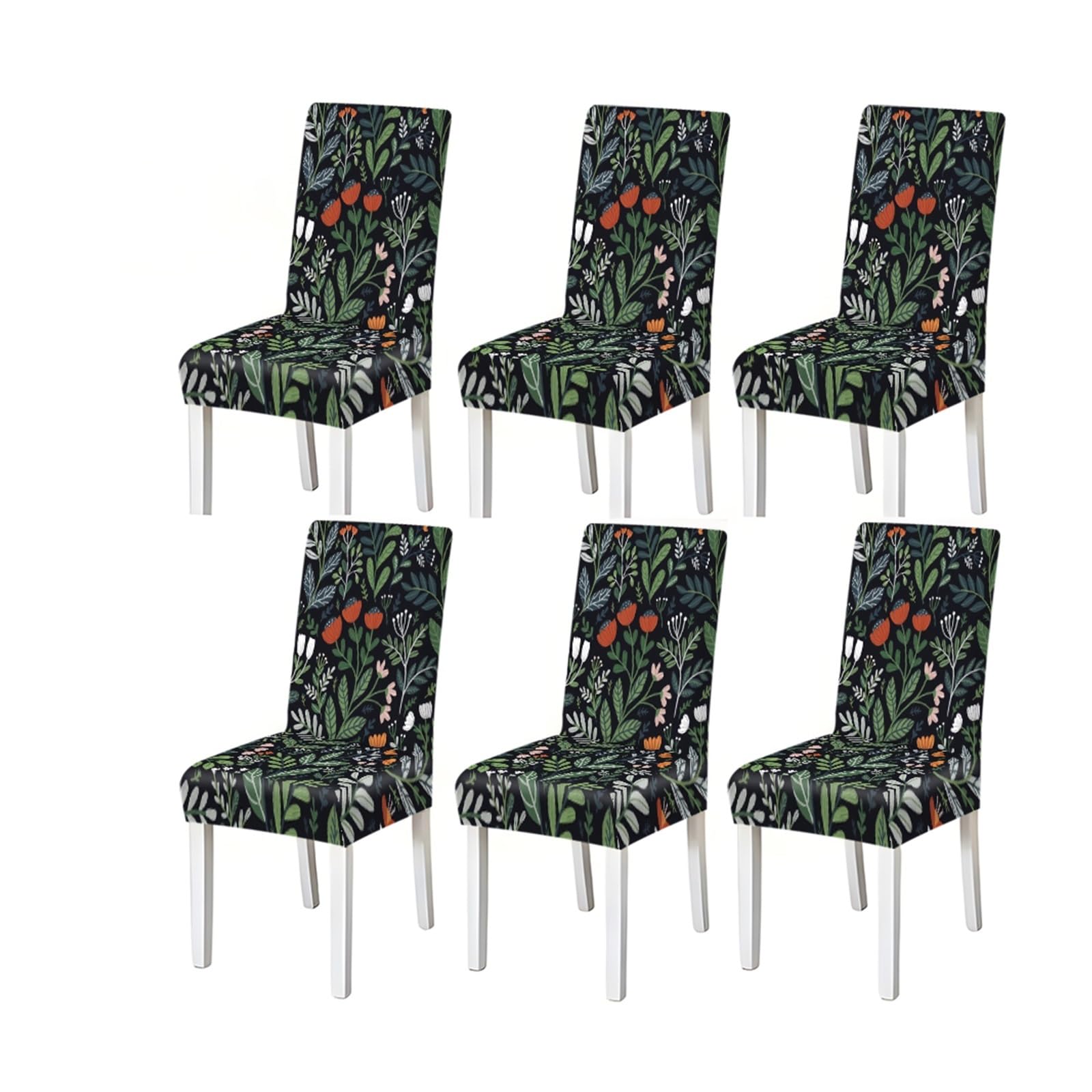 FZJKGH Dark Botanical Floral Pattern Print Dining Chair Covers Set Of 2/4/6, Stretch Slipcovers For Dining Room Removable Stretch Slipcovers for Dining Chairs(6PCSChair cover)