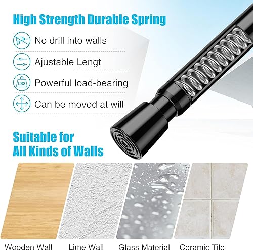 Miniatura 2 de AIZESI 2 piezas Barras de Tensión Pequeñas Negras de 12 a 19 Pulgadas Barra de Cortina de Tensión Ajustable Mini Barra de Armario Barra de Resorte