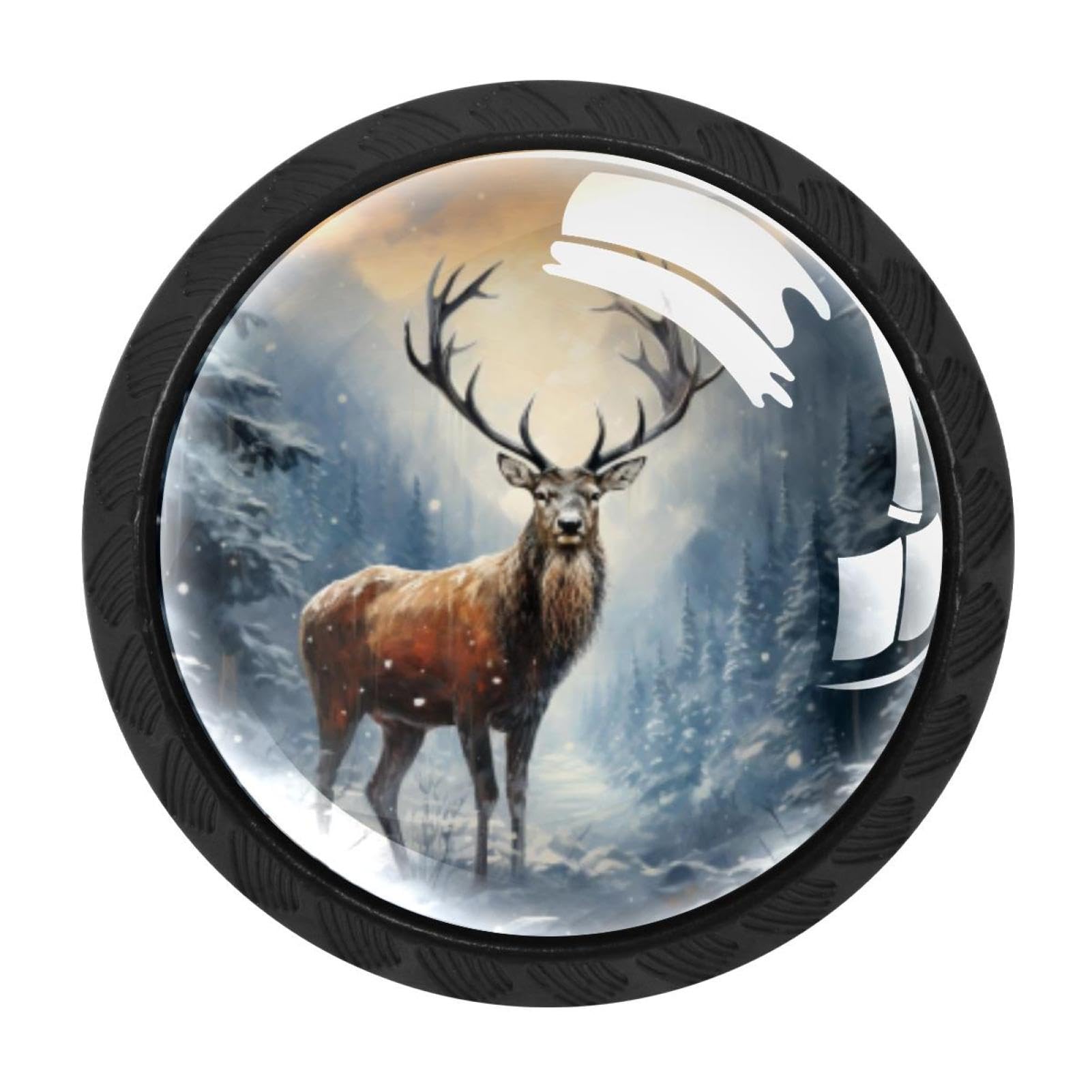 CHENZZZZ 4 pcs Vintage Christmas Elk Cabinet Knobs Crystal Drawer Pulls for Kitchen, Bathroom Cabinet, Dresser and Cupboard