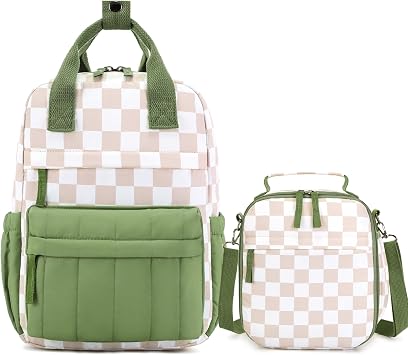 Quilted Mini Toddler Backpack with Lunch Bag for Kids 2-4, Plaid
