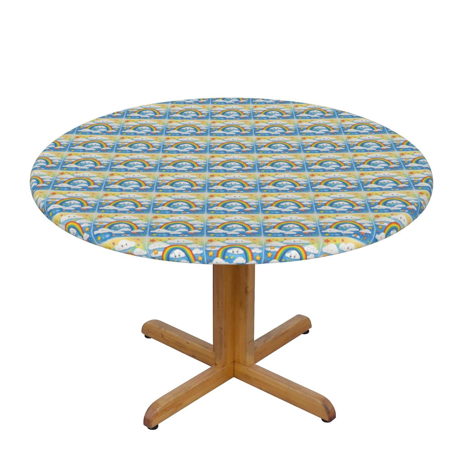 AYYQWE Rainbow Clouds Raindrop Print Round Tablecloth Dining Room Kitchen Table Cover Wedding Party Outdoor Indoor