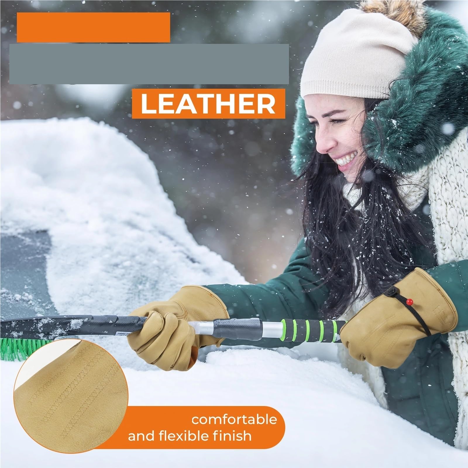 Guantes de invierno Tiras ajustables cuero Conductor trabajo con forro cálido al aire libre para Obra Montaje Mecánicos(XXL)