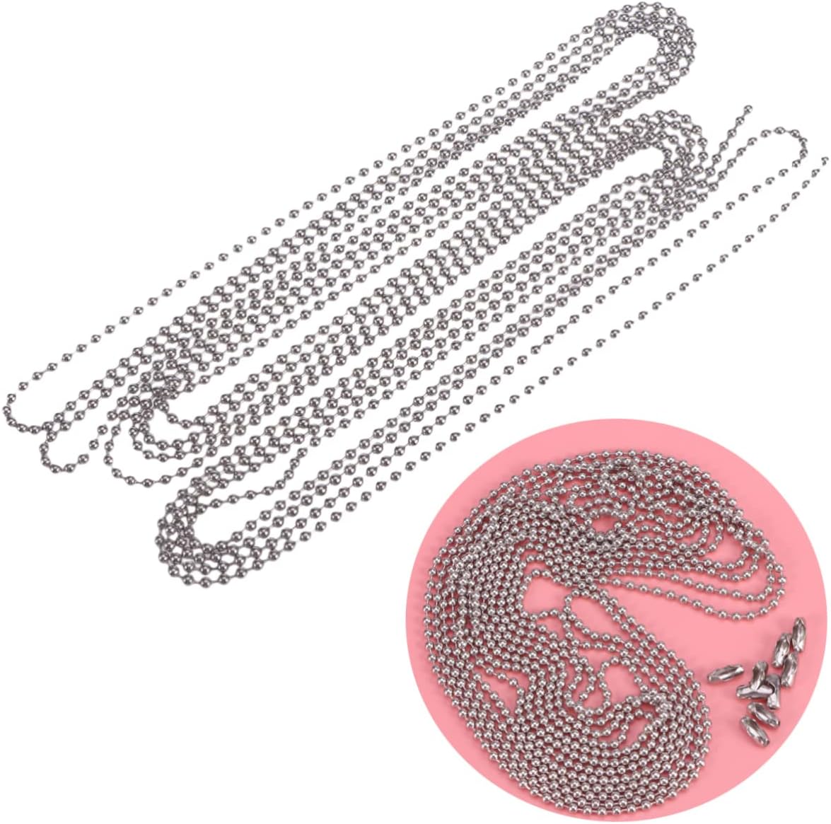Meters Bead Chain Connectors Diameter Stainless Steel Ball Chain for Custom Keychains Dog Tags and Bottle Pendant Necklaces Silver