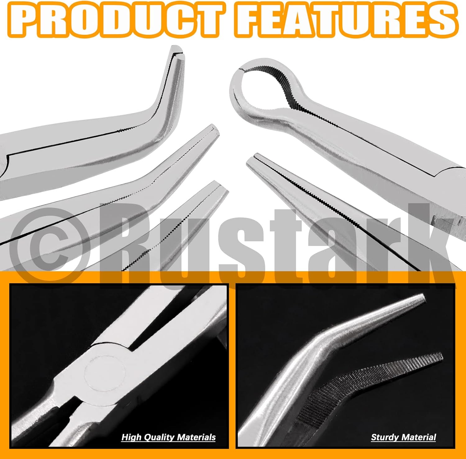 5Pcs 11 inch Long Needle Nose Pliers Set Automotive Heavy Duty Long Reach Hose Pliers - Straight, 25, 45, 90 Degree Angle, Circle for Easy Removing and Installing Spring Clips Lines Hoses