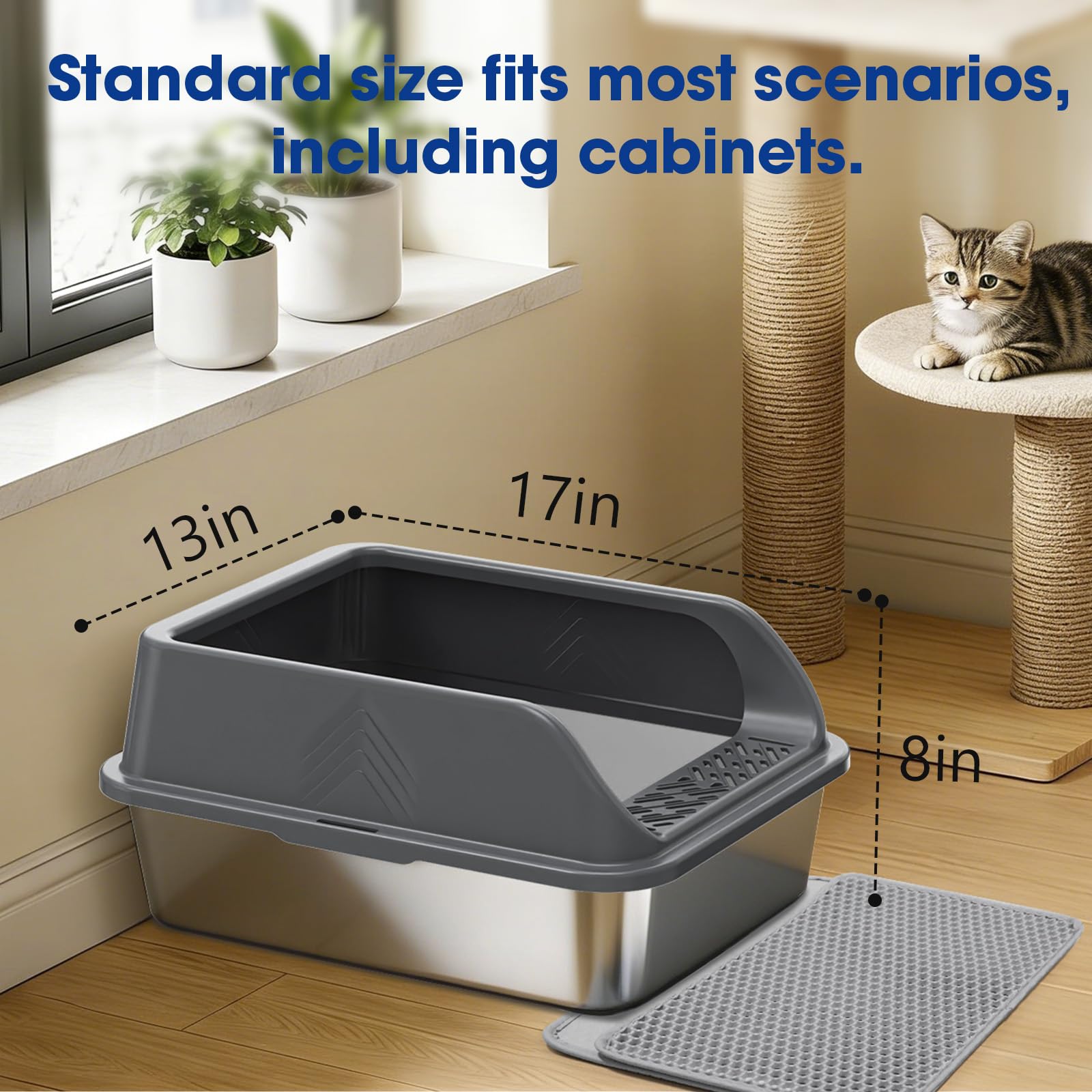 Small Stainless Steel Litter Box with Lid for Kitten, Metal Cat Litter Boxes High Sided Enclosed for Injured Cats and Rabbit, Anti-Urine Leakage | Non-Stick Bottom & Includes Scoop - image 6