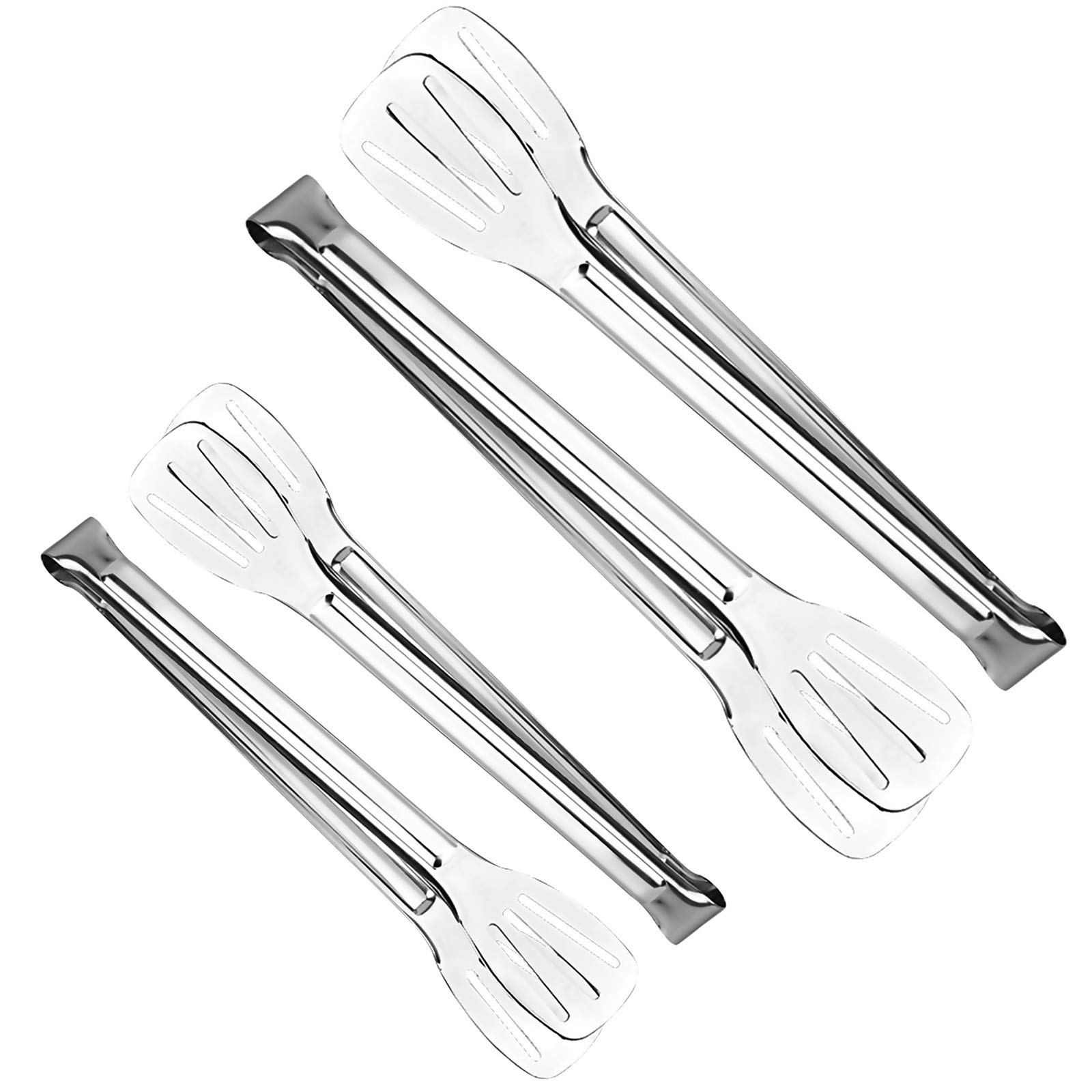 Kitchen Tongs, 4Pcs Food Buffet Tongs 9'' and 12'' Heat Resistant Handle Clip, Stainless Steel Serving Tongs for Barbecue Cooking Salad Serving and Frying