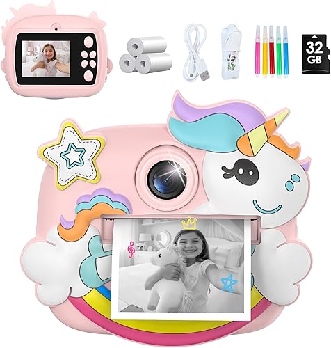 Cámara de impresión instantánea para niños, cámara instantánea de video 1080P para niños, regalo de cumpleaños de Navidad para niñas y niños de 3,