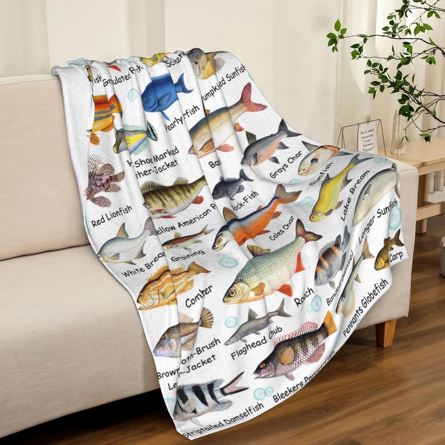 Types of Fish Blanket, Fishing Throw Flannel Soft Cozy Lightweight Blankets for Sofa Couch Bed Home, Fishing Gifts for Dad Grandpa Fisherman L 80"X60" Adults
