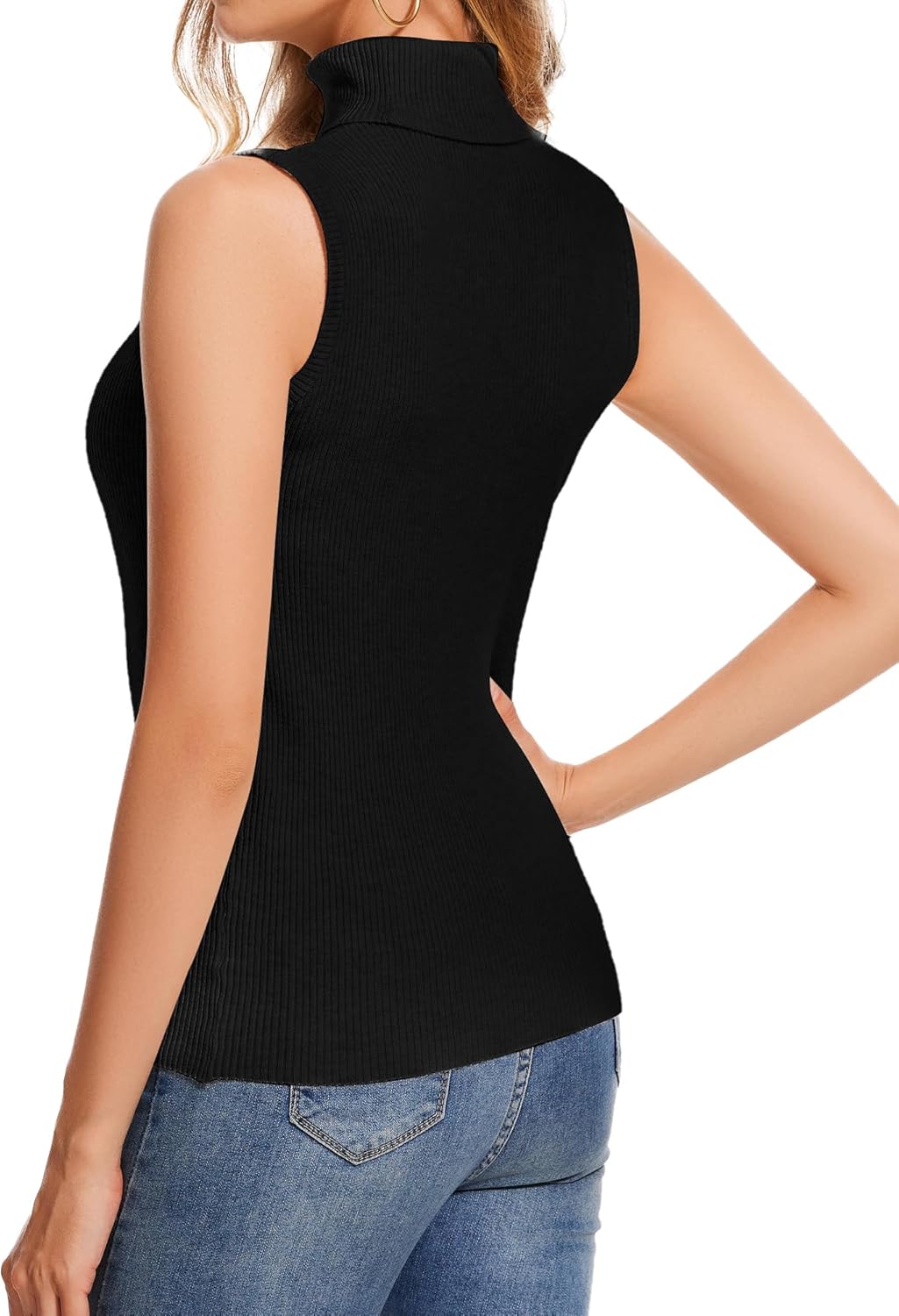 Women's Sleeveless Turtlenecks for Women Ribbed Sleeveless Sweater Vest - Image 4