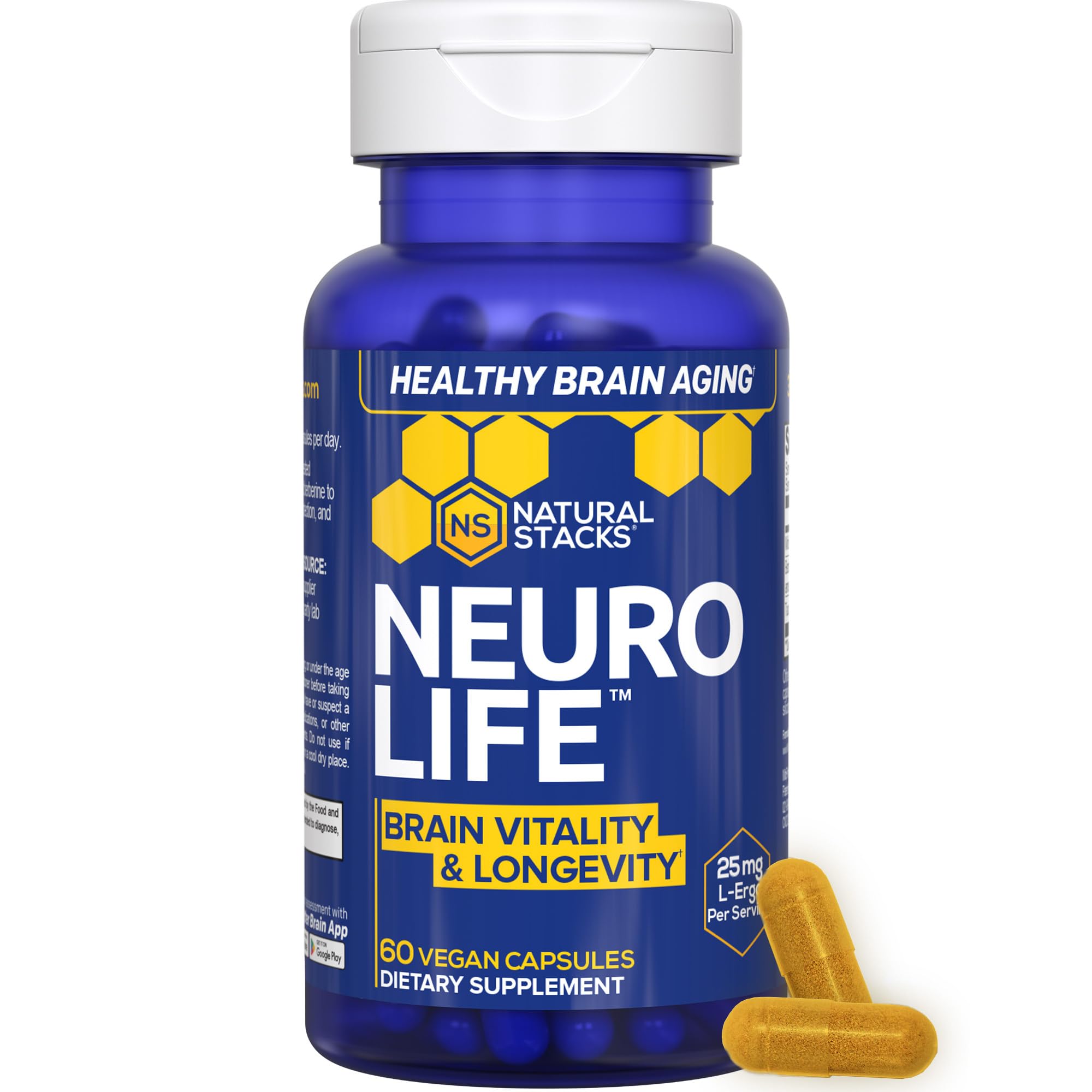 NeuroLife Longevity Supplement - 500mg Taurine & 400mg Berberine Supplement - Clinically Tested MitoPrime L-Ergothioneine - Brain Support for Cognitive Vitality - 60 Berberine Capsules