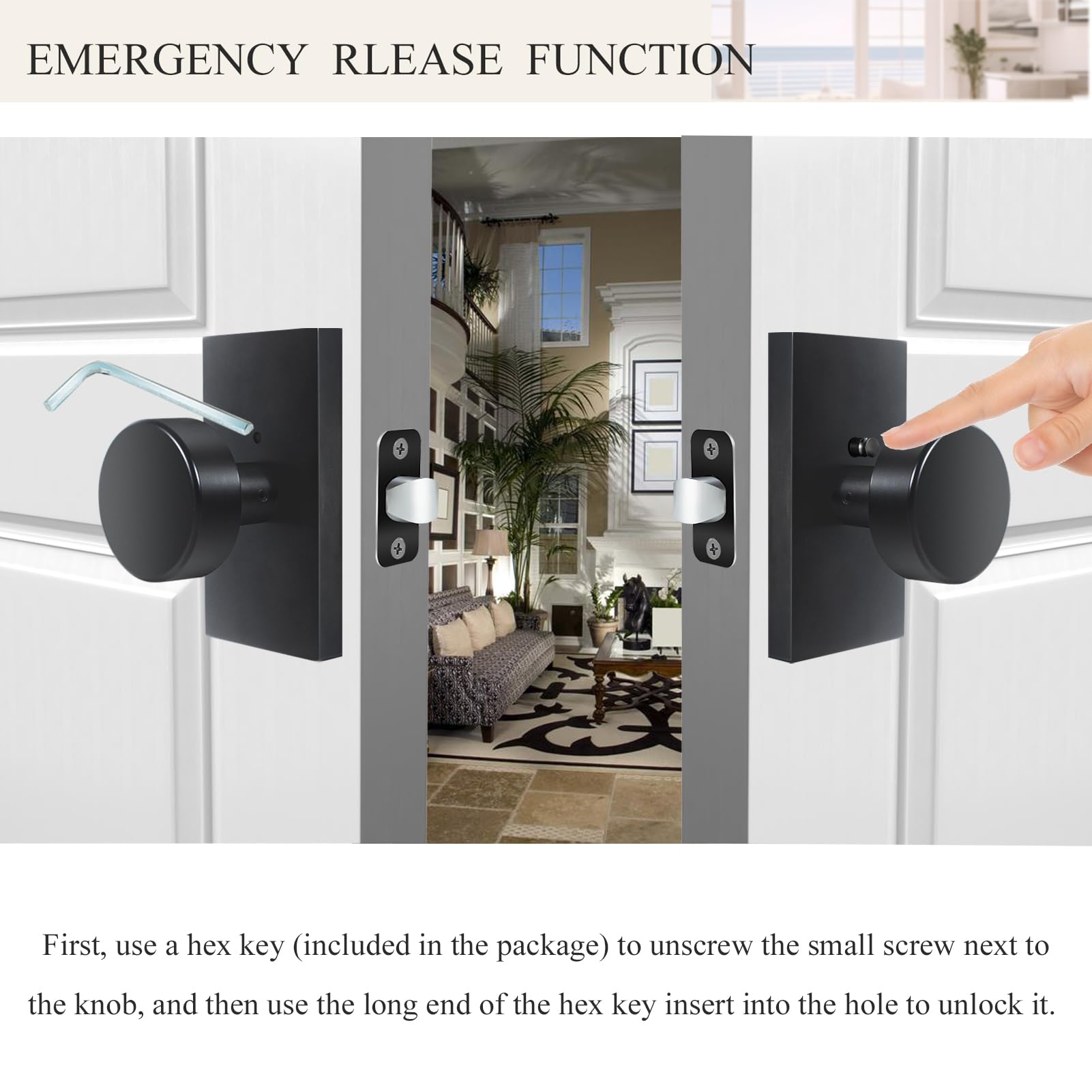 Pomos de puerta de color negro mate con cerradura, moderno pomo rectangular de privacidad para puerta de baño y dormitorio