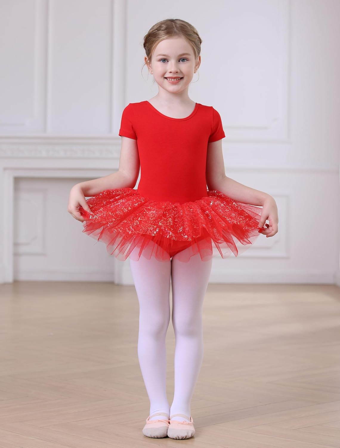 MdnMd Fly Short Sleeve Lace Dance Ballet Tutu Leotard Ballerina Outfit for Toddler Girls - Image 4