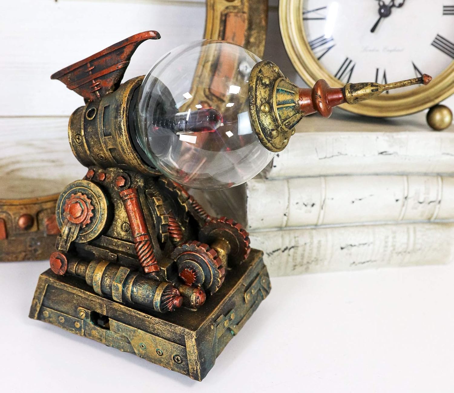Ebros Steampunk Satellite Electric Plasma Laser Static Charge Storm Ball Blaster Gun Decorative Victorian Sci Fi Industrial Prop Gun Accent Disco Lamp Night Light AC Powered Figurine 8.25" L