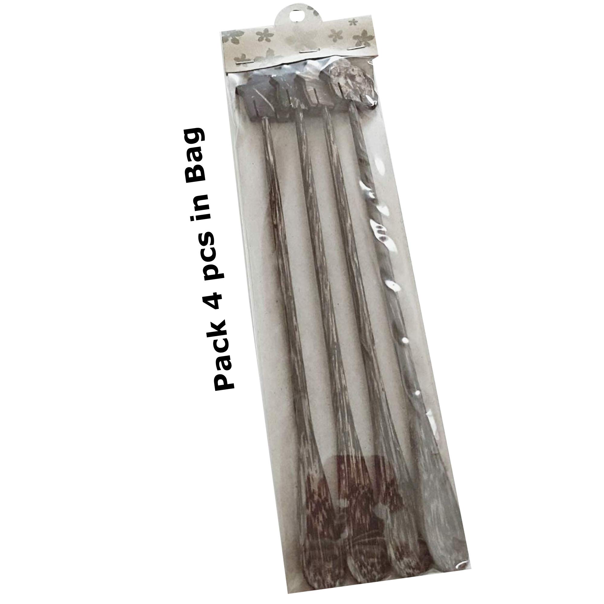 Stirring Wooden Long Handle Spoons Set of 4 Engraved Elephant Accurate Spoons Eating Mixing For Dry and Liquid Ingredients Wood Set (9.20-inch)