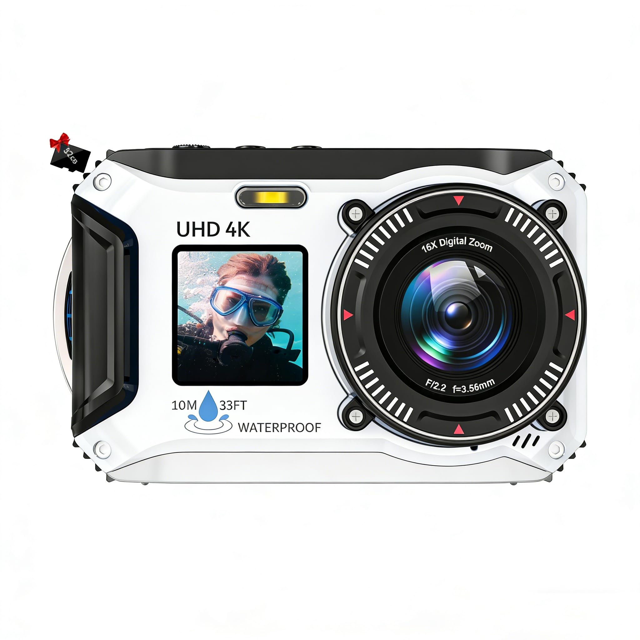 Fotocamera subacquea 33FT impermeabile 4K video 64MP autofocus 16X fotocamera digitale zoom impermeabile per snorkeling con scheda da 32 GB