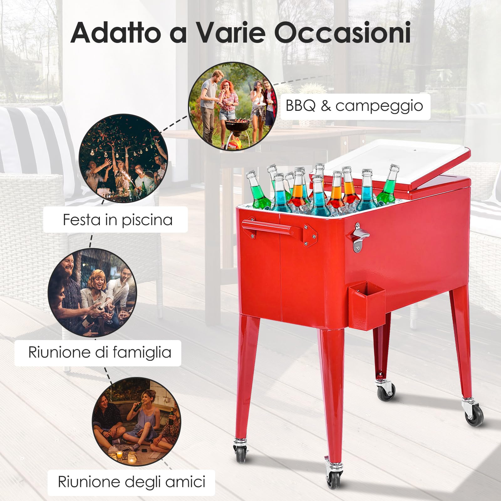 COSTWAY Carrello Portavivande Refrigerante 76L con Ruote Bloccabili e Apribottiglie 79x40x87 cm