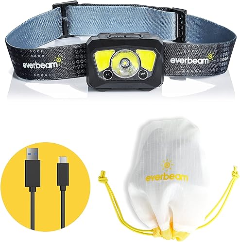 Everbeam Linterna frontal H7  Batería recargable LED resistente al agua con 28 horas de tiempo de funcionamiento  Salida de 1100 lúmenes  Linterna
