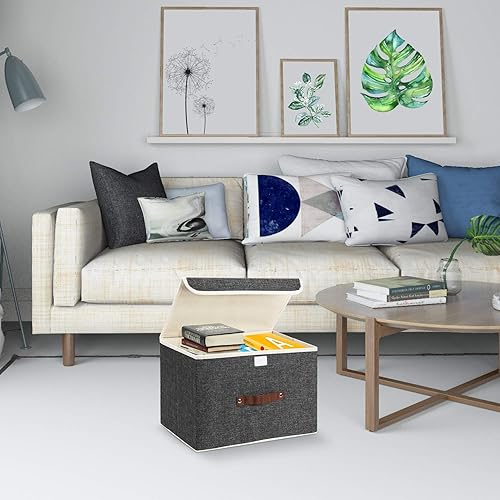 Miniatura 27 de TYEERS Cajas de almacenamiento plegables, contenedores de almacenamiento de tela lavable con tapas, 14.9 x 9.8 x 9.8 pulgadas, paquete de 2, gris