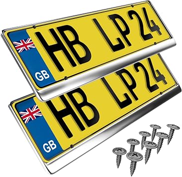 2x Number Plate Holder for Car - License Plate Holder - stainless steel - for UK Registration Plates - 520 x 110 mm - 8 Screws - Universal - Reg Plate Holders - fits for Car Caravan Trailer - 52x11cm