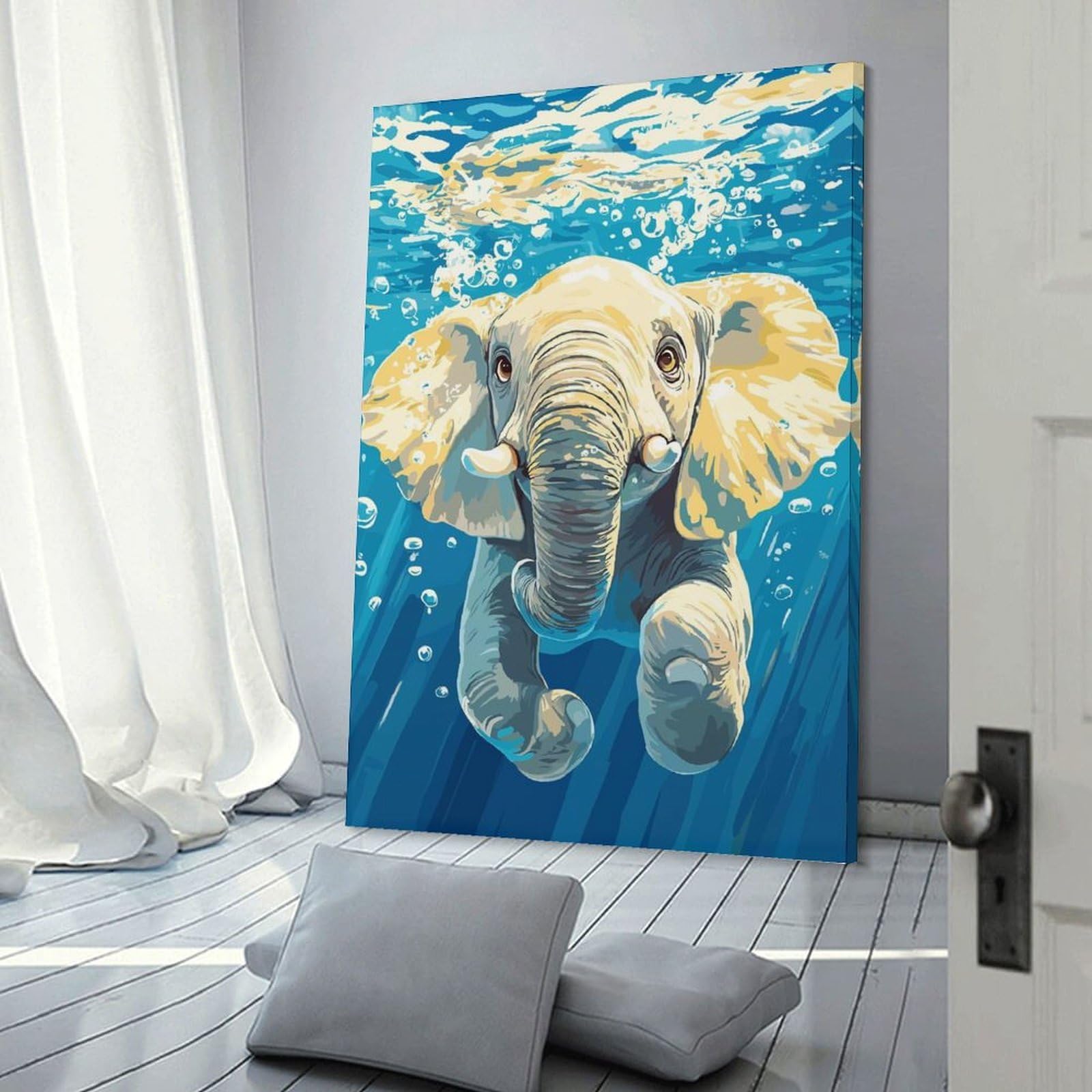 Junmoney Home Decor Wall Art Underwater Elephant Illustration, 24x36inch(60x90cm), for New Homes, Bedrooms Or Workspaces, Home Decor Gift with Stylish Appeal