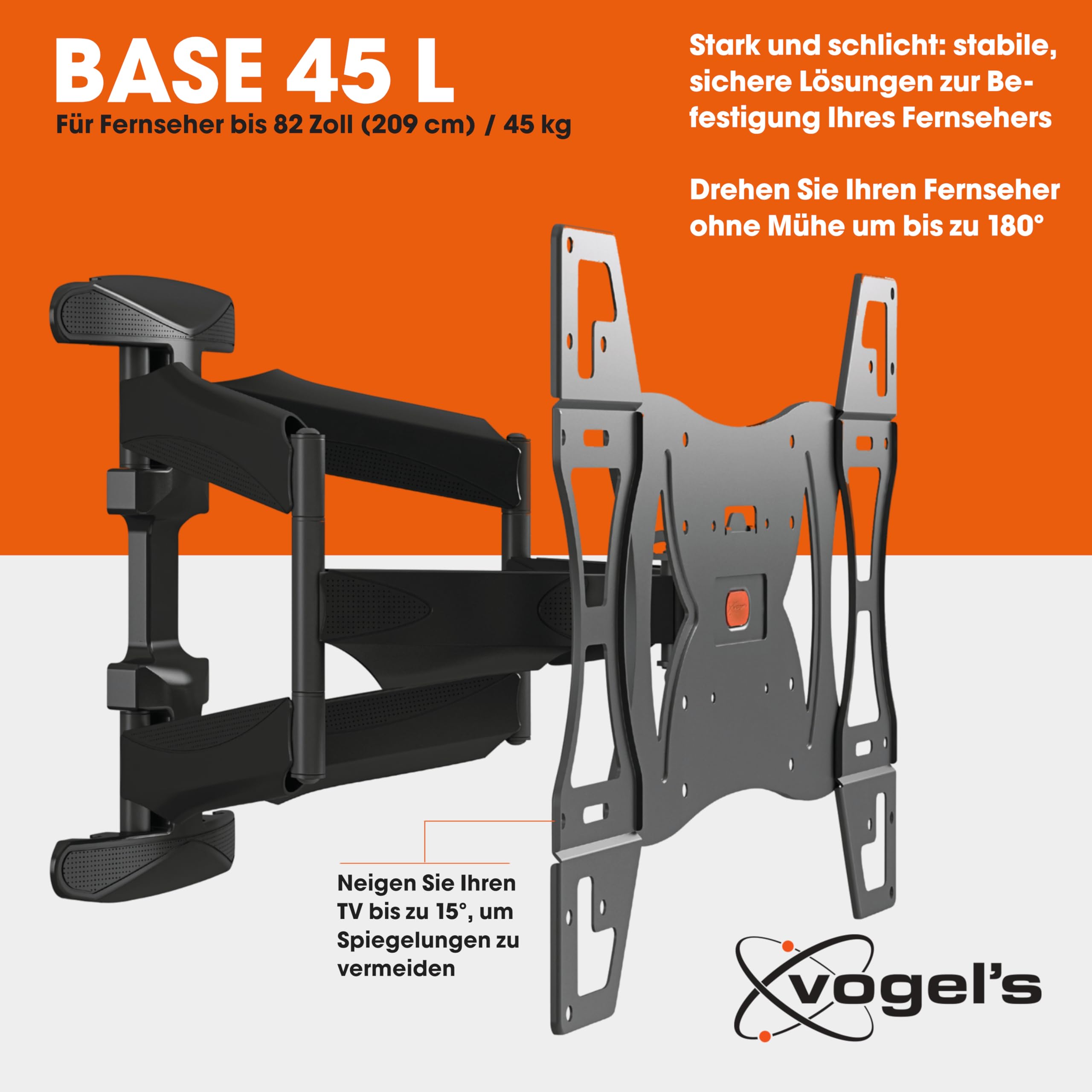 Vogel's Base 45 L schwenkbare TV Wandhalterung für 40-80 Zoll Fernseher, max. 45 kg, bis zu 180° Schwenkbar, neigbar, Fernsehhalterung, max. VESA 600x400, Universelle Kompatibilität, TÜV-Zertifiziert