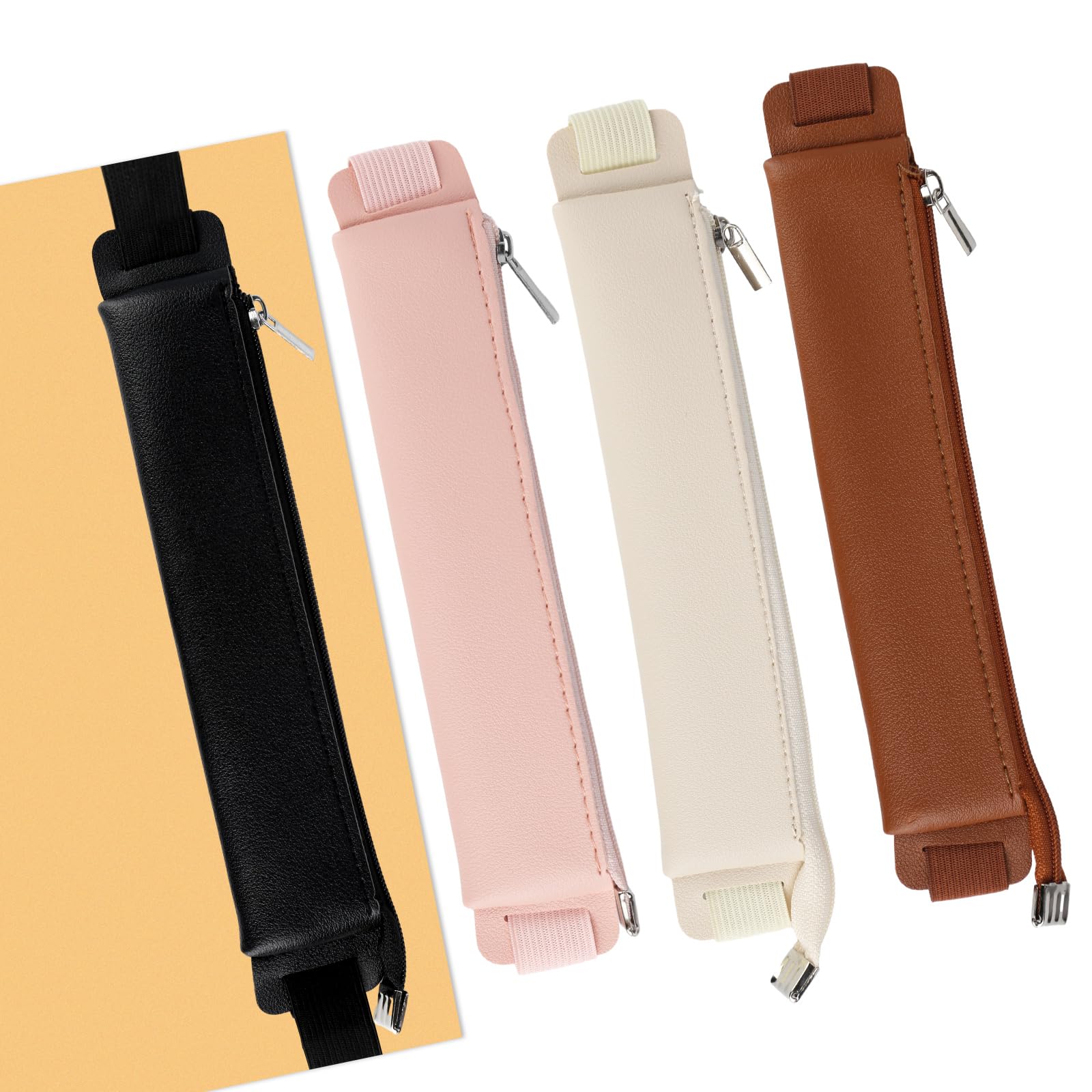 RVLZKCPG 4 unidades de cuaderno, portalápices, estuche de piel sintética, pequeño con banda de goma, estuche portátil, estuche para lápices, para diario, planificador, lápiz, pluma, Beige, Rosa,