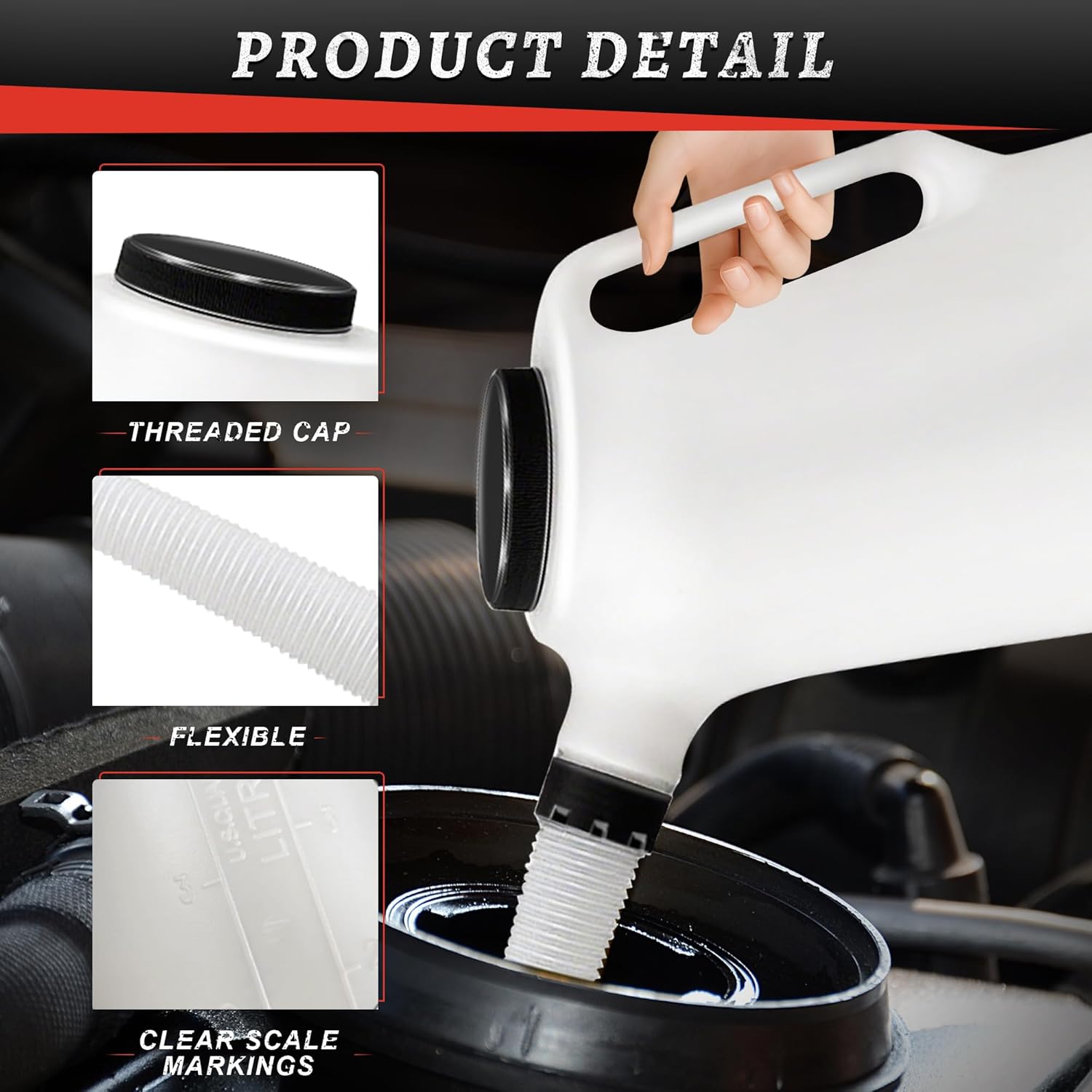 5 Quart Jug with 10 Pcs Funnel Set – Automotive Container and Dispenser with Flexible Spout for Oil Change, Coolant, Fuel, and Transmission Fluids