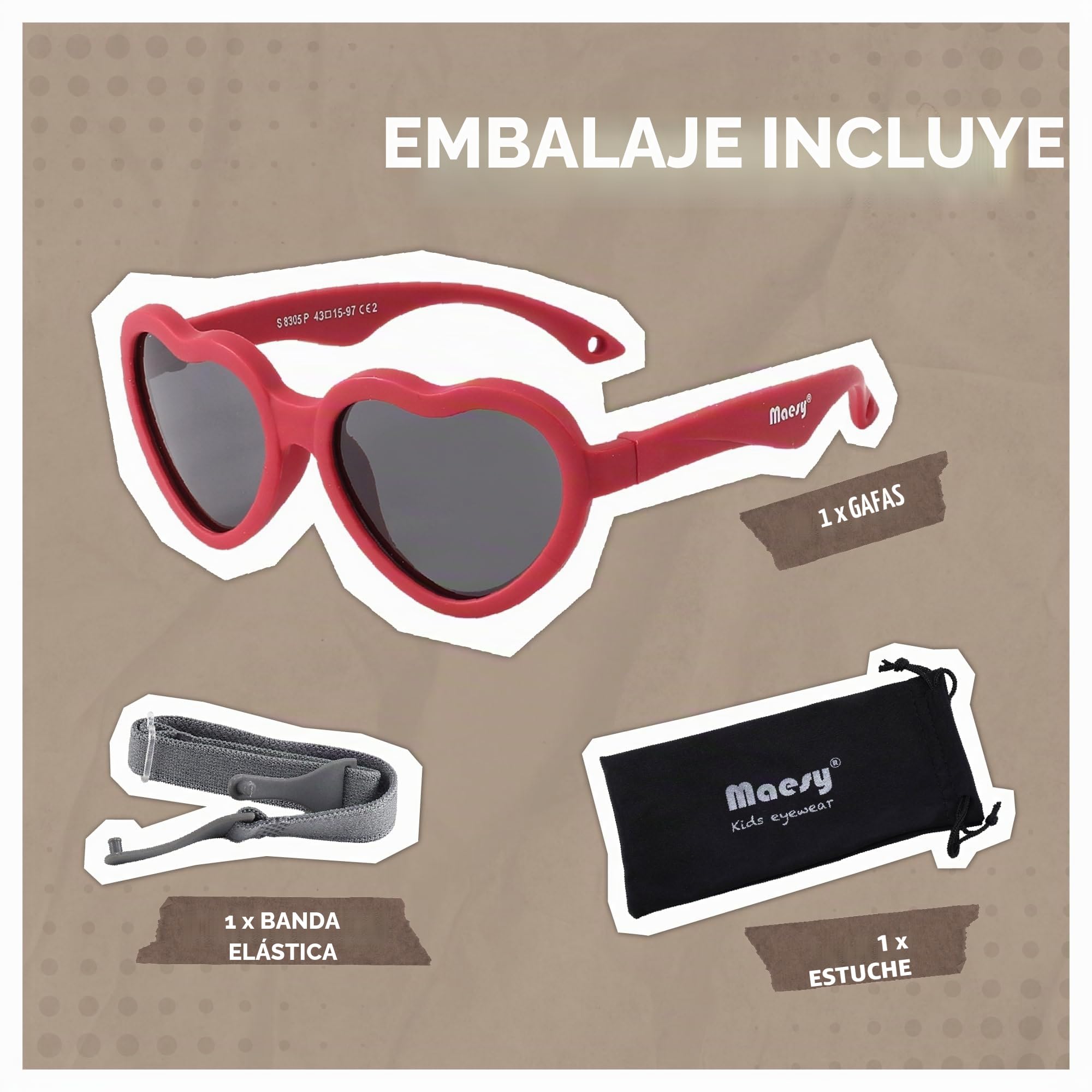 Gafas de Sol para Bebé, 0-2 Años, Protección Polarizada UV400, Montura Flexible y Blanda, Cinta Elástica Ajustable, Gafas de Sol Seguras y Cómodas para Bebés, Maes