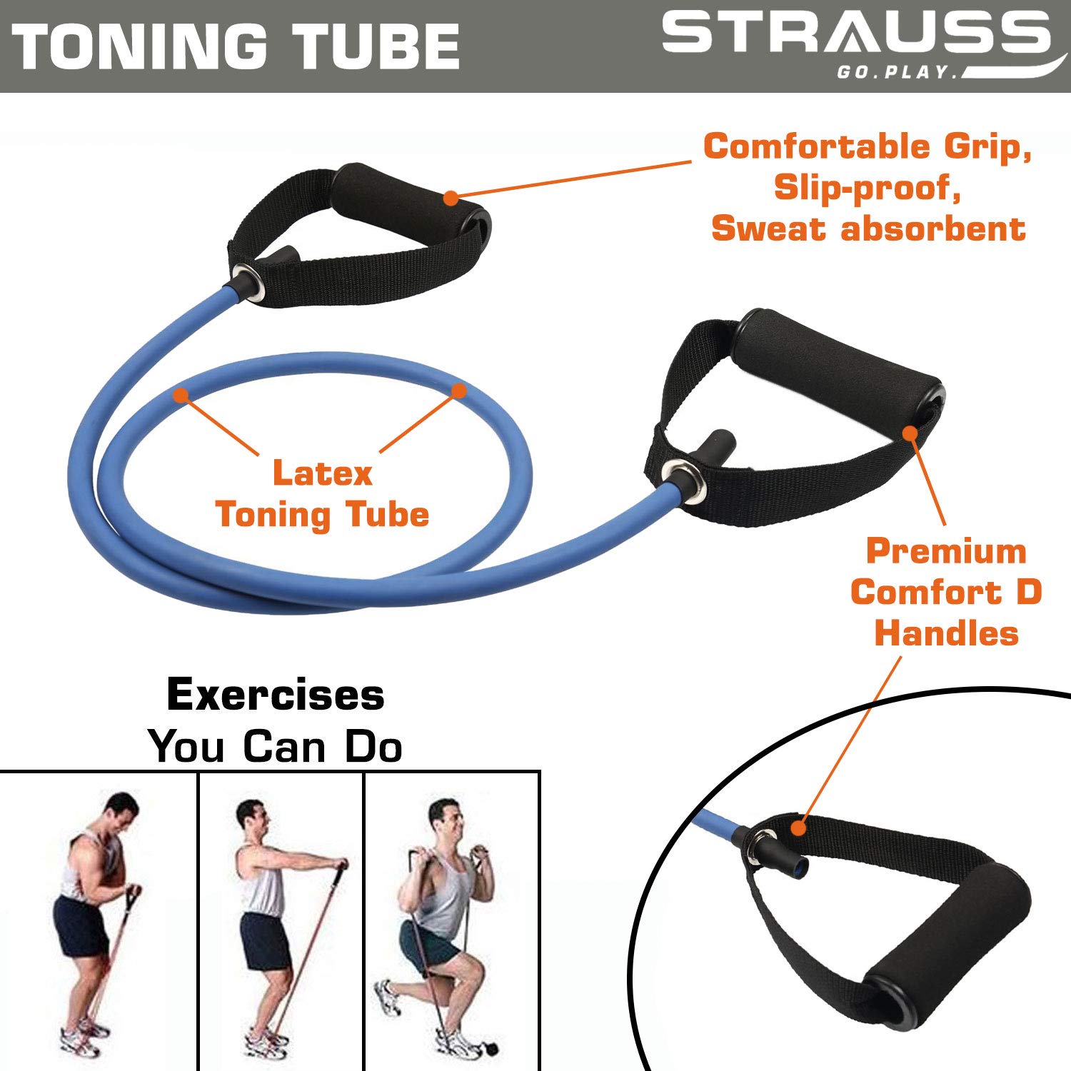 Strauss 5-Piece Natural Latex Resistance Band Set - For Home Workouts, Yoga, Strength Training