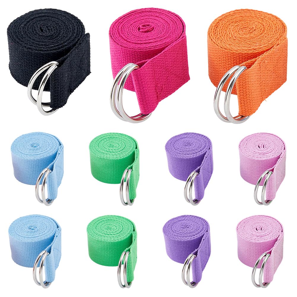 DICOSMETIC 14Pcs 7 Colors Yoga Strap Exercise Adjustable Straps Cotton Yoga Tension Band Exercise Stretching with Metal D-Ring Buckle for Women Men Pilates Dance