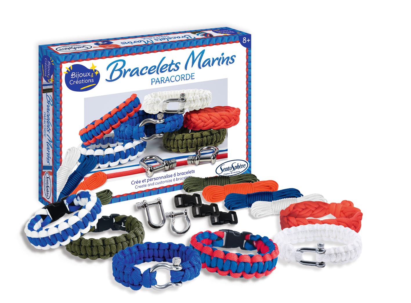 Sentosphère – Bracelets Marins Paracorde – Coffret créatif pour enfants dès 8 ans – Crée 6 bracelets marins élégants avec paracorde et fermoirs en métal – 80000