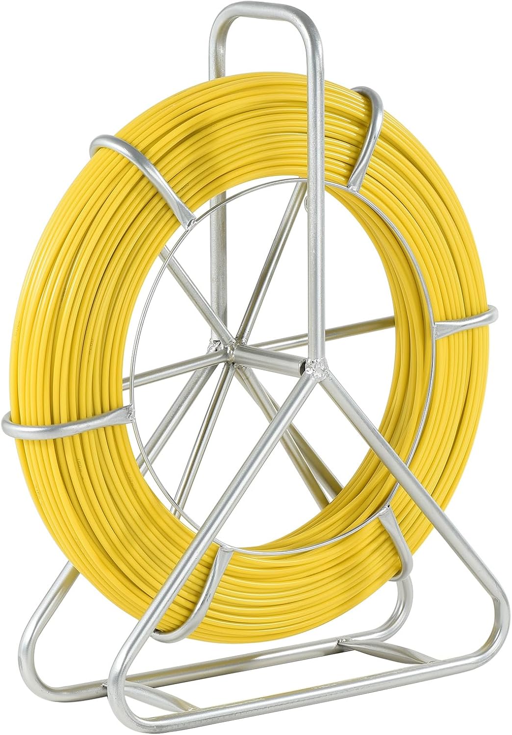 MECCANIXITY Duct Fish Tape 6MM 200M/656FT,Duct Rodder Fiberglass Wire Puller,Wire Cable Running Rod with Wheel Stand for Pipeline Dredging,Cable Traction,Power Construction Threading Yellow 6MM,200M