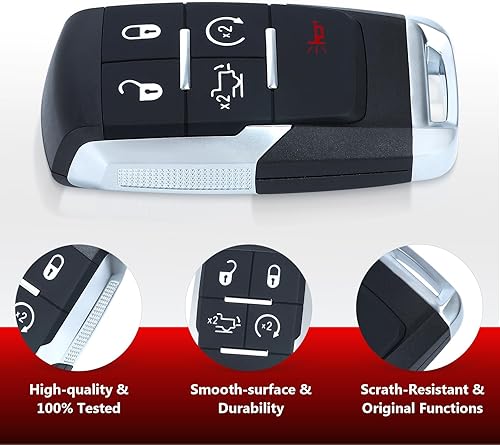 Miniatura 5 de Llavero de repuesto para Ram 2500 3500 4500 5500 2019 2020 2021 2022 5 botones 433Mhz 4A Chip entrada sin llave Control remoto llave del coche FCC