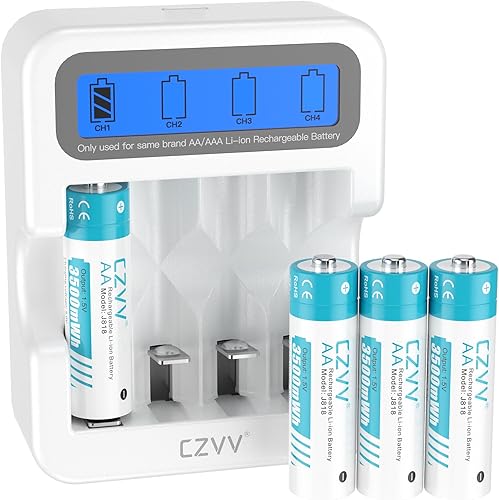 czvv Wiederaufladbare Batterien AA Lithium 1,5V - Hoher Kapazität 3500mWh - 1300