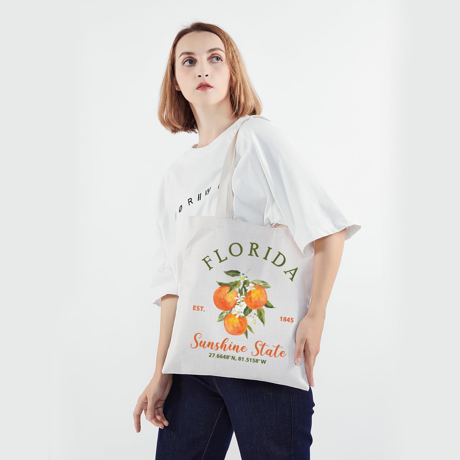 PWHAOO Florida State Flower Tote Bag Florida Est 1845 Sunshine State Tote Bag Florida Orange Blossom Gift