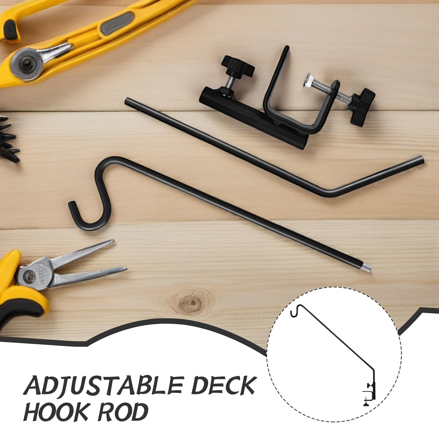 Milisten Heavy Duty Adjustable Shepherd Hook 30in Deck Rail Bird Feeder Hanger Outdoor Pole for Hanging Plants and Feeders on Deck Railing